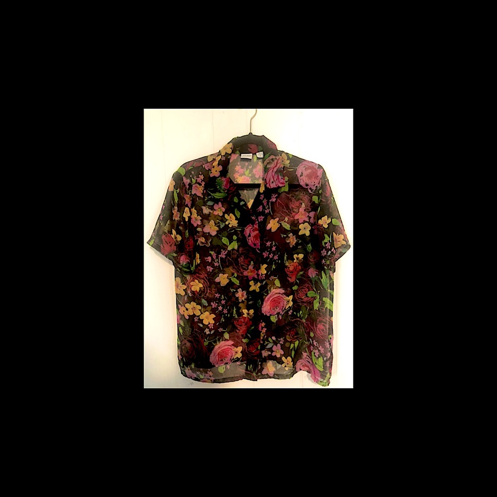 Sheer short sleeve floral button up